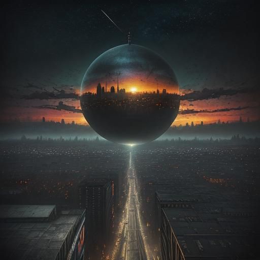 Dystopian Dome City at Sunset in Magical Realism