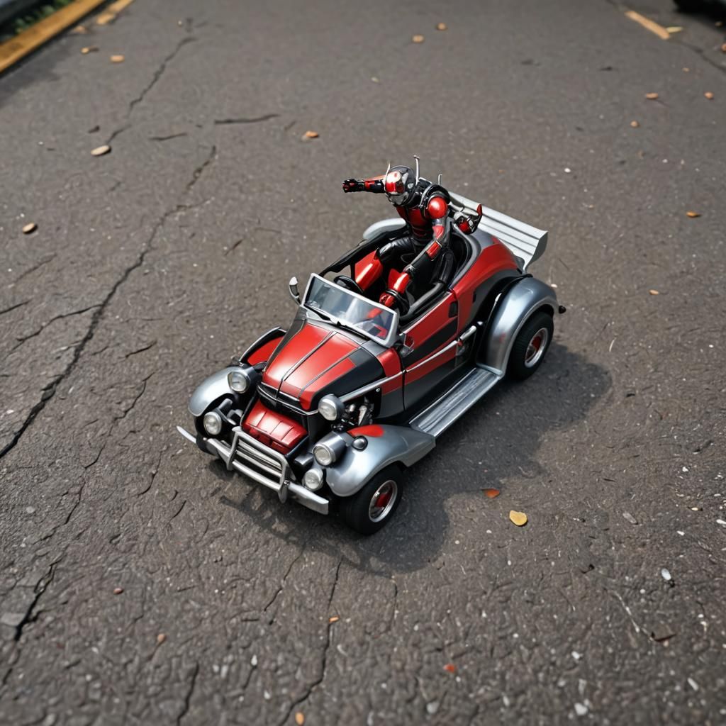 Antman in Toy Car: Macro Photography, 3D Anime Art