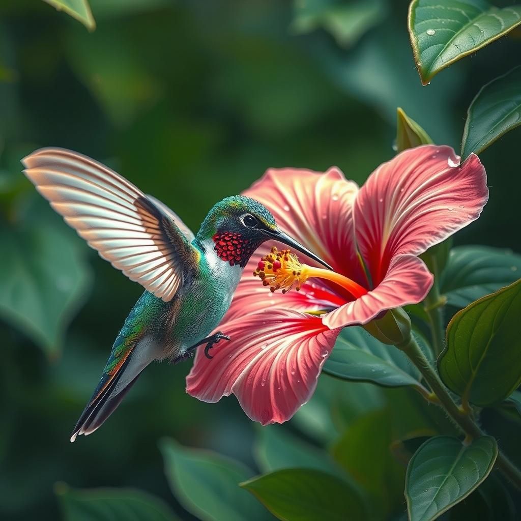 Iridescent Hummingbird Sipping Nectar, Digital Art