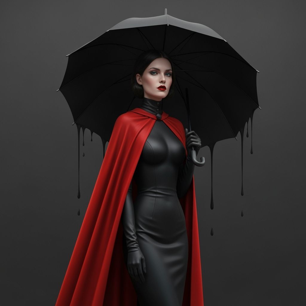 Woman in Black with Red Cape: Matte Painting
