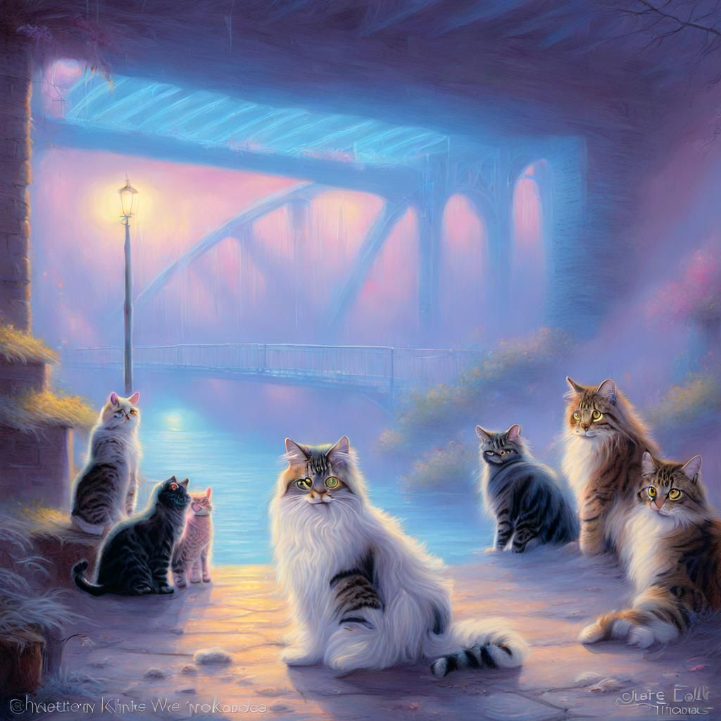Ethereal UV Light Cats in Fantasy Landscape