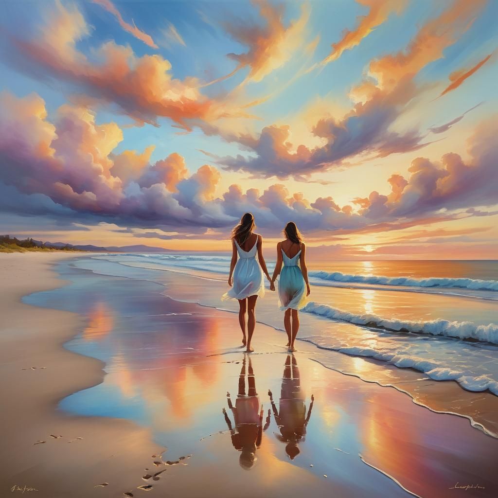 Dreamy Beach Sunset: A Vibrant Oil Painting