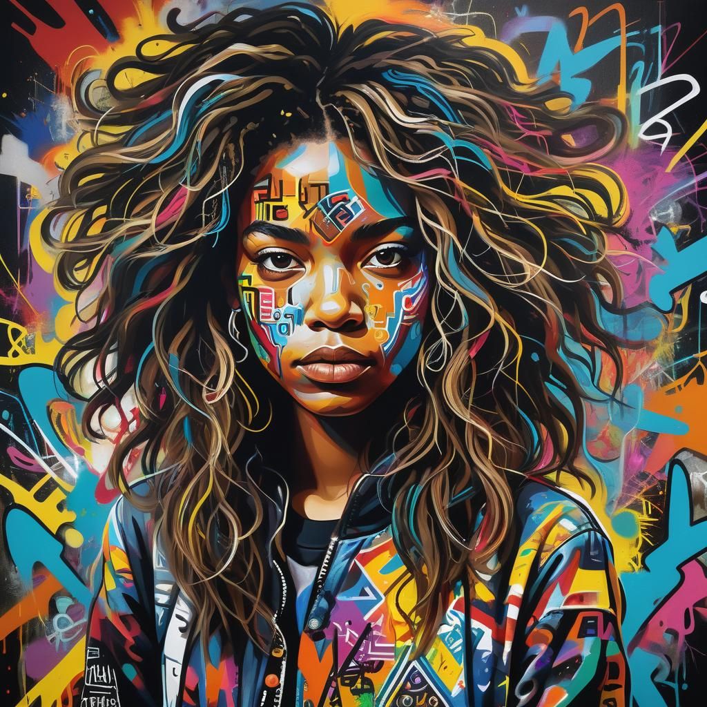 Graffiti Art Portrait of Anna Max in Abstract Expressionism