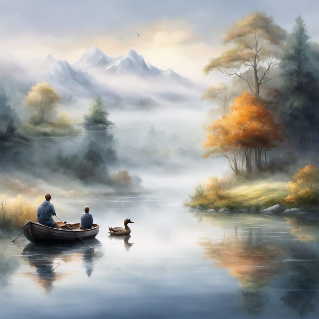 Whimsical Watercolor Inflatable Duck Scene