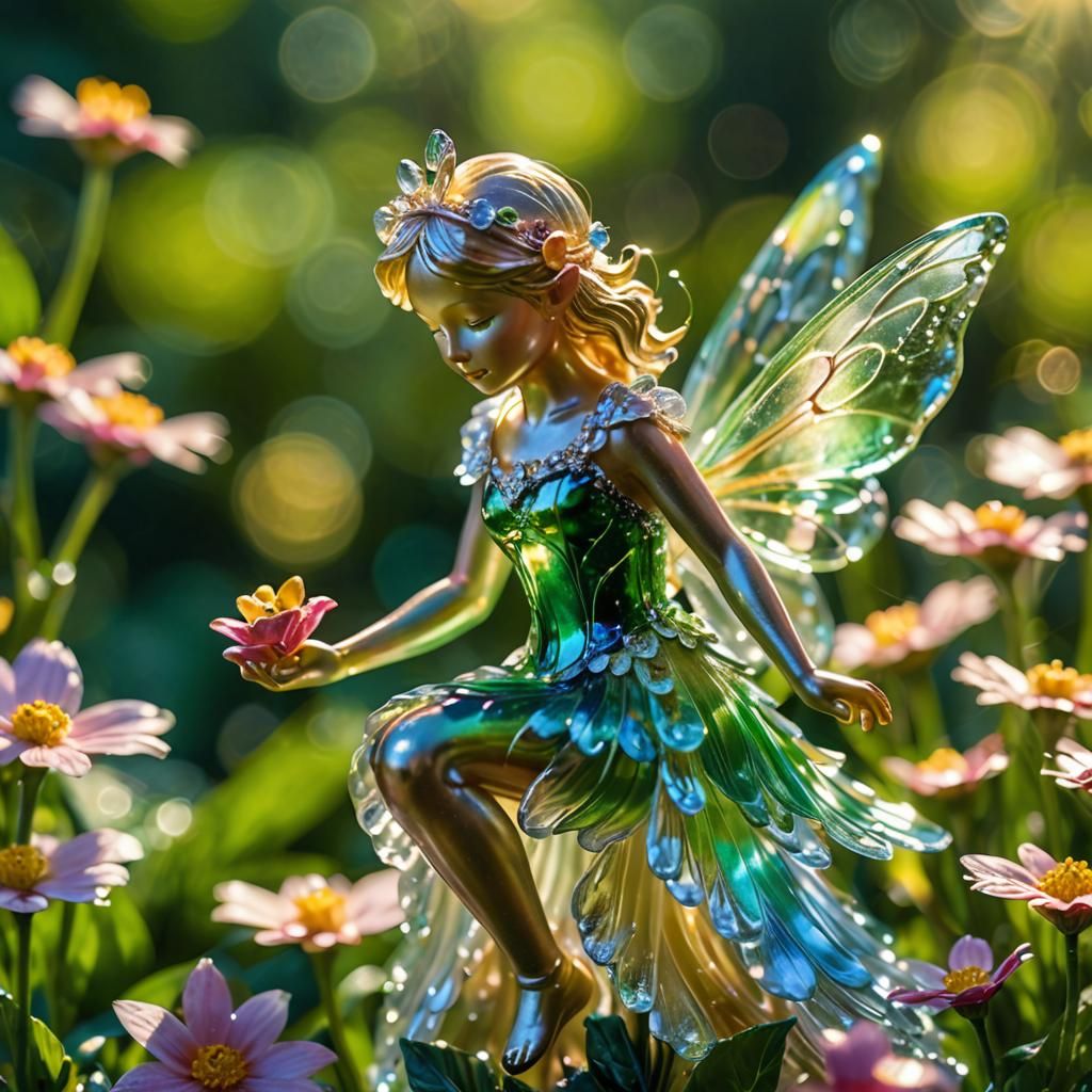Impressionist Glass Fairy Figurine in Magical Garden