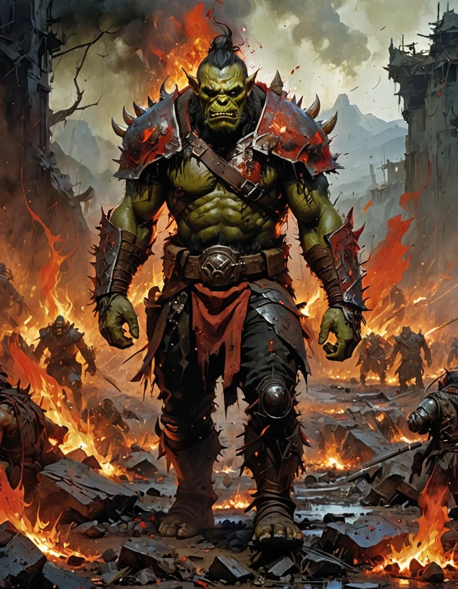 Furious Orc Champion in Chaotic Battlefield