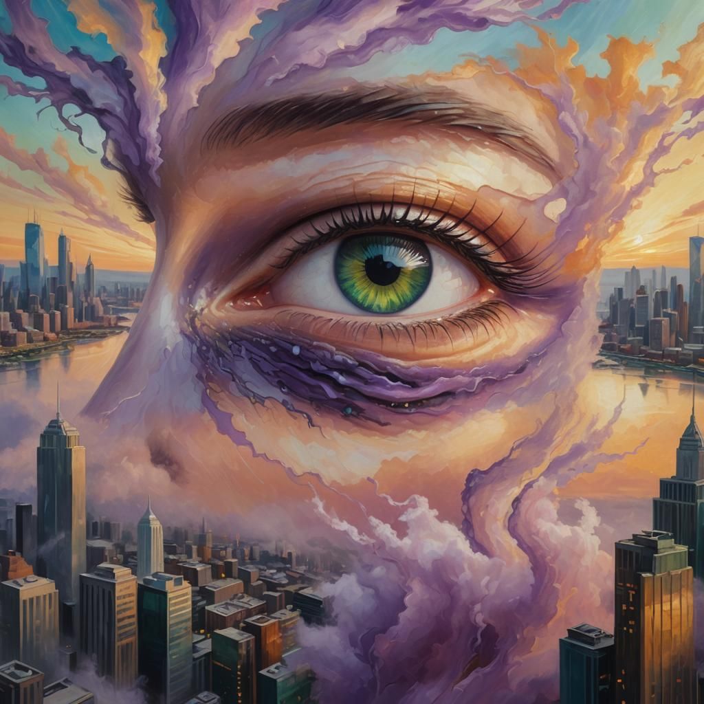 Dreamy Macro Photography of a Cityscape in a Single Eye