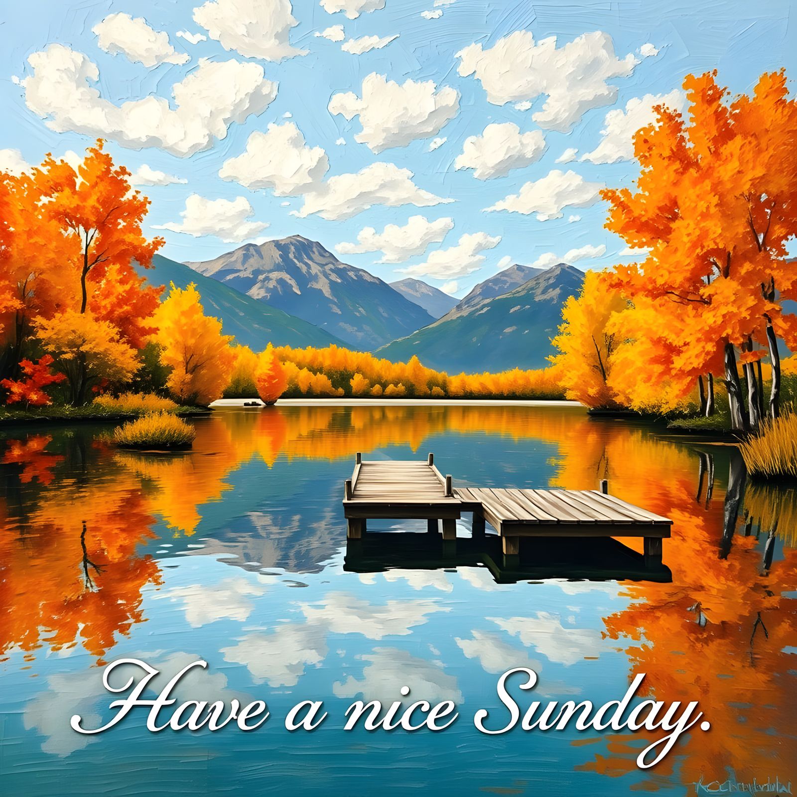 Impasto Autumn Landscape Painting with Serene Lake