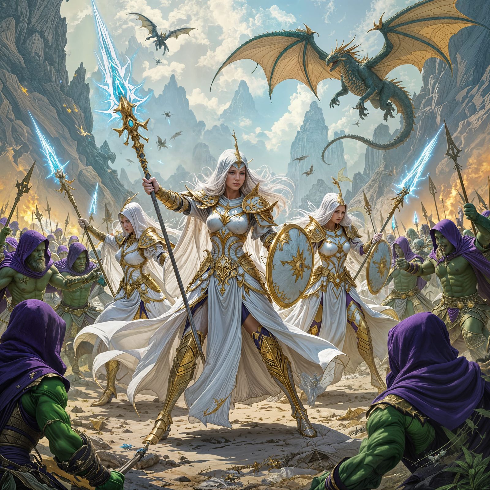 Armored Fairies Battle Trolls with Glowing Spears