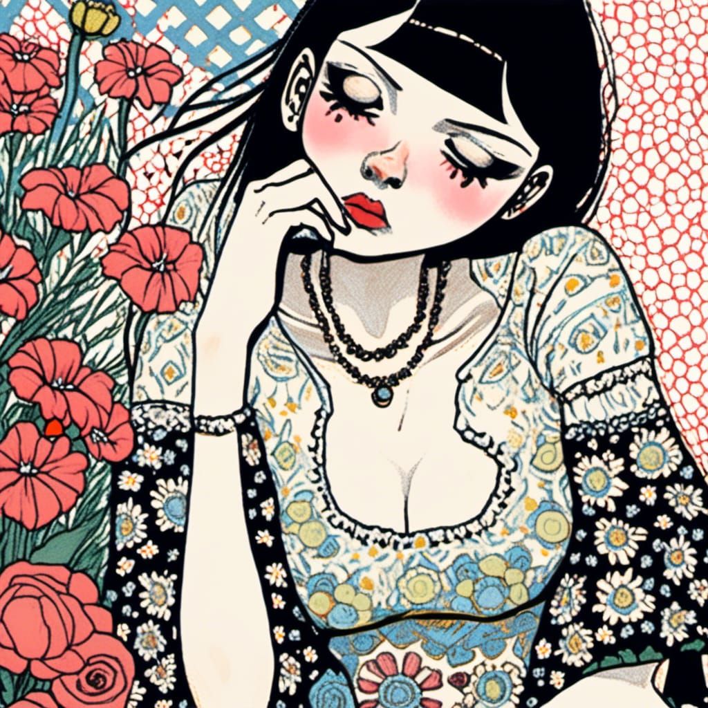 Girl in Art Brut Style Illustration