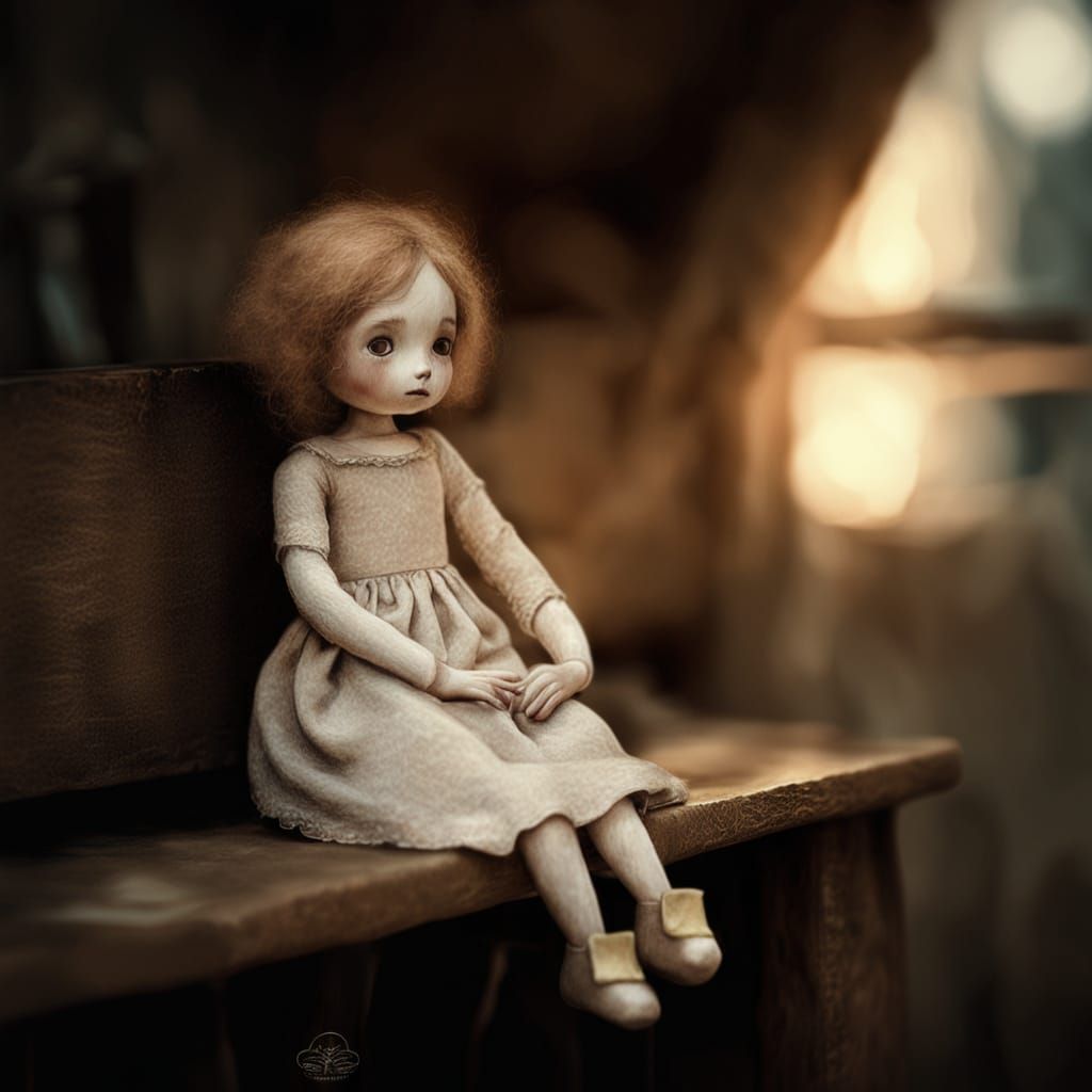 Sad Doll in Watercolor Style Concept Art