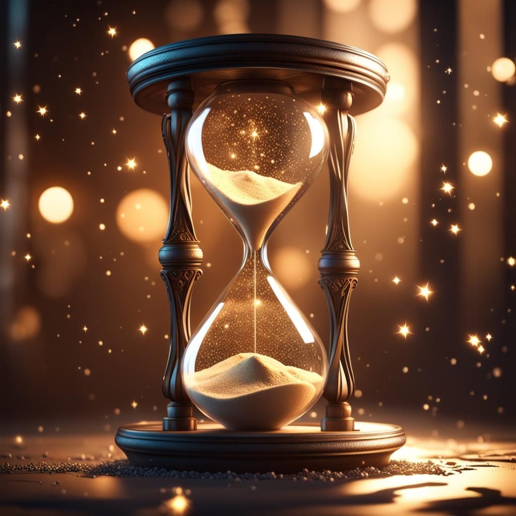 Hourglass Filled with Sparkling Stars: 3D Render