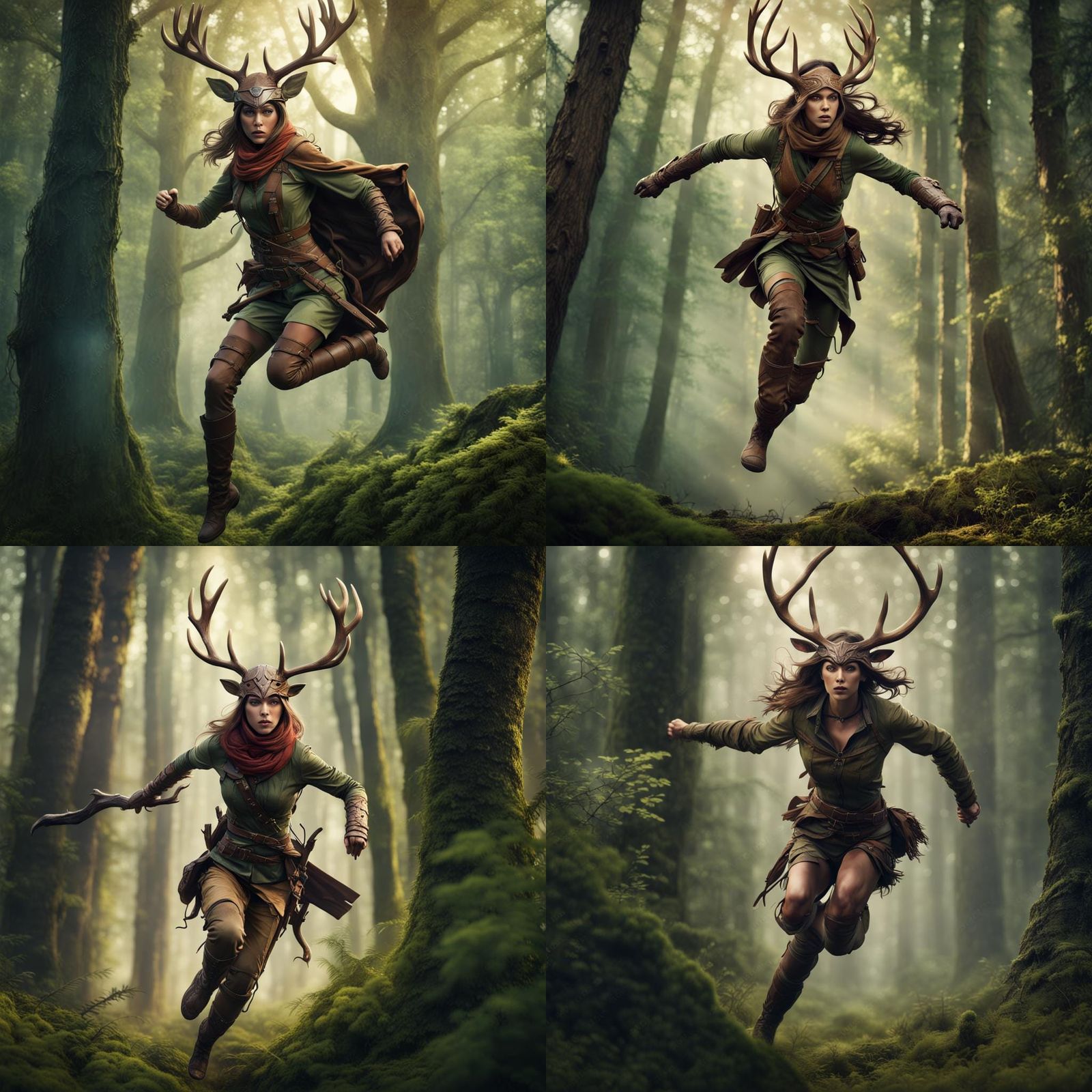 Fantasy Ranger Leaps Through Lush Forest