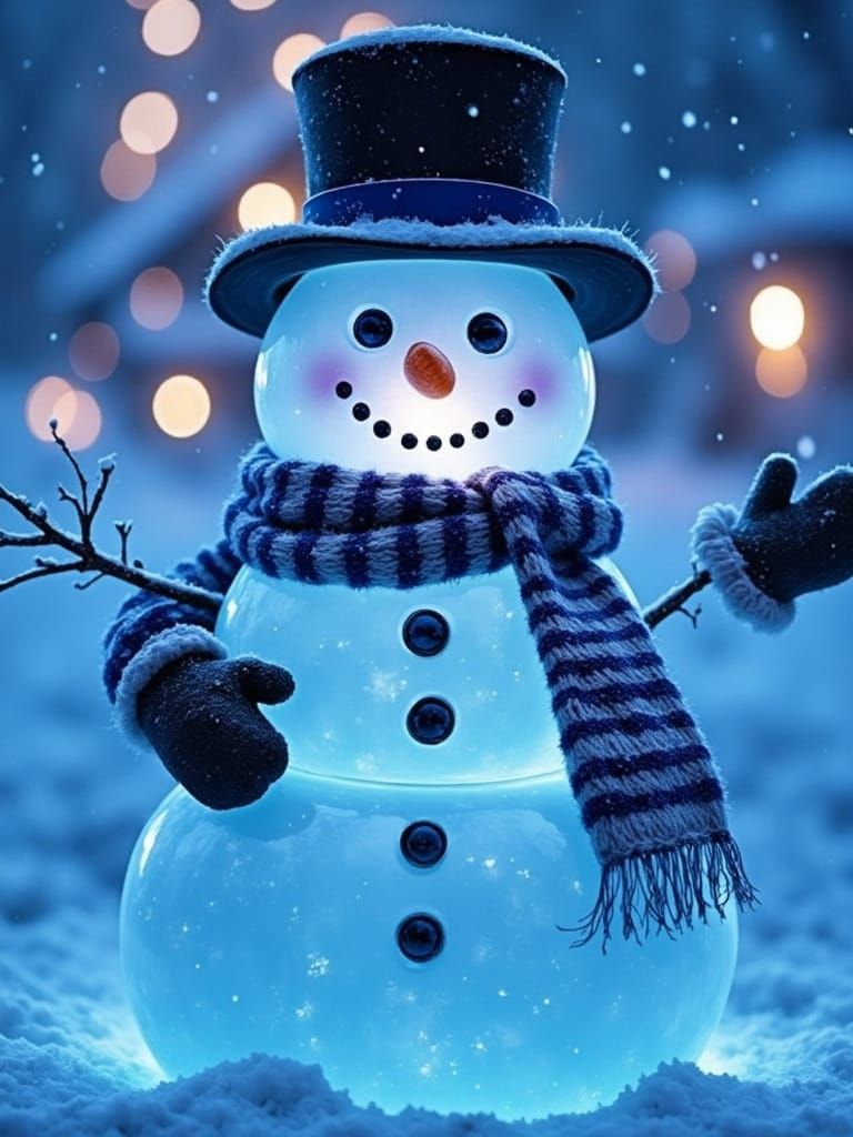 Glowing Ice Snowman in Winter Village