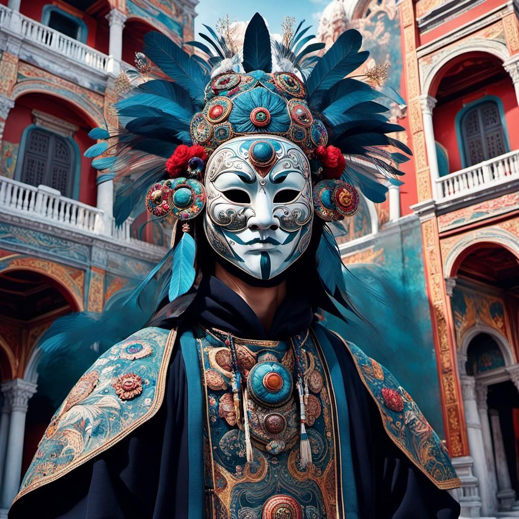 Shamanic Figure in Venetian Noir Cyberpunk City