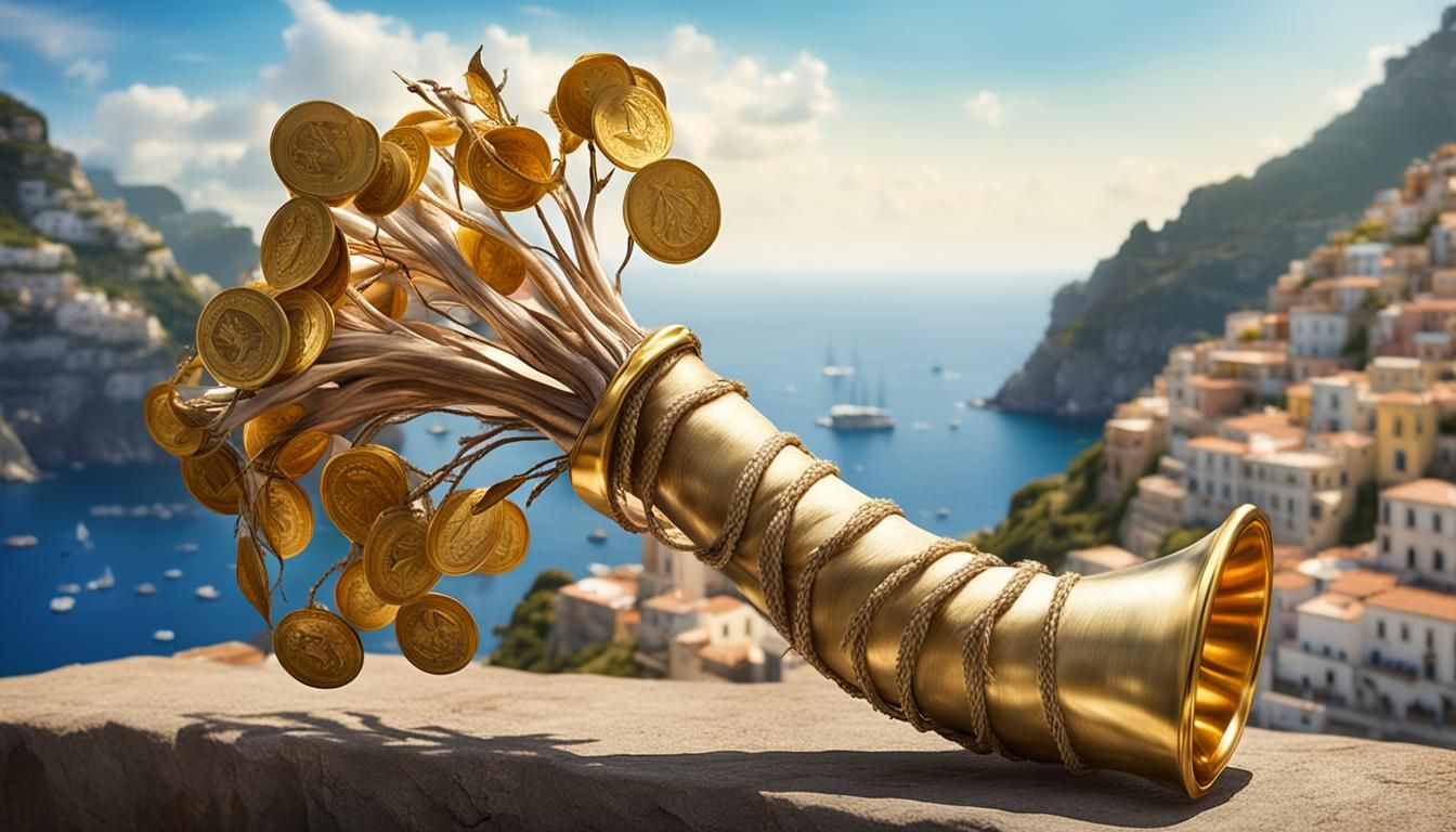 Realistic Digital Art: Horn of Plenty with Gold