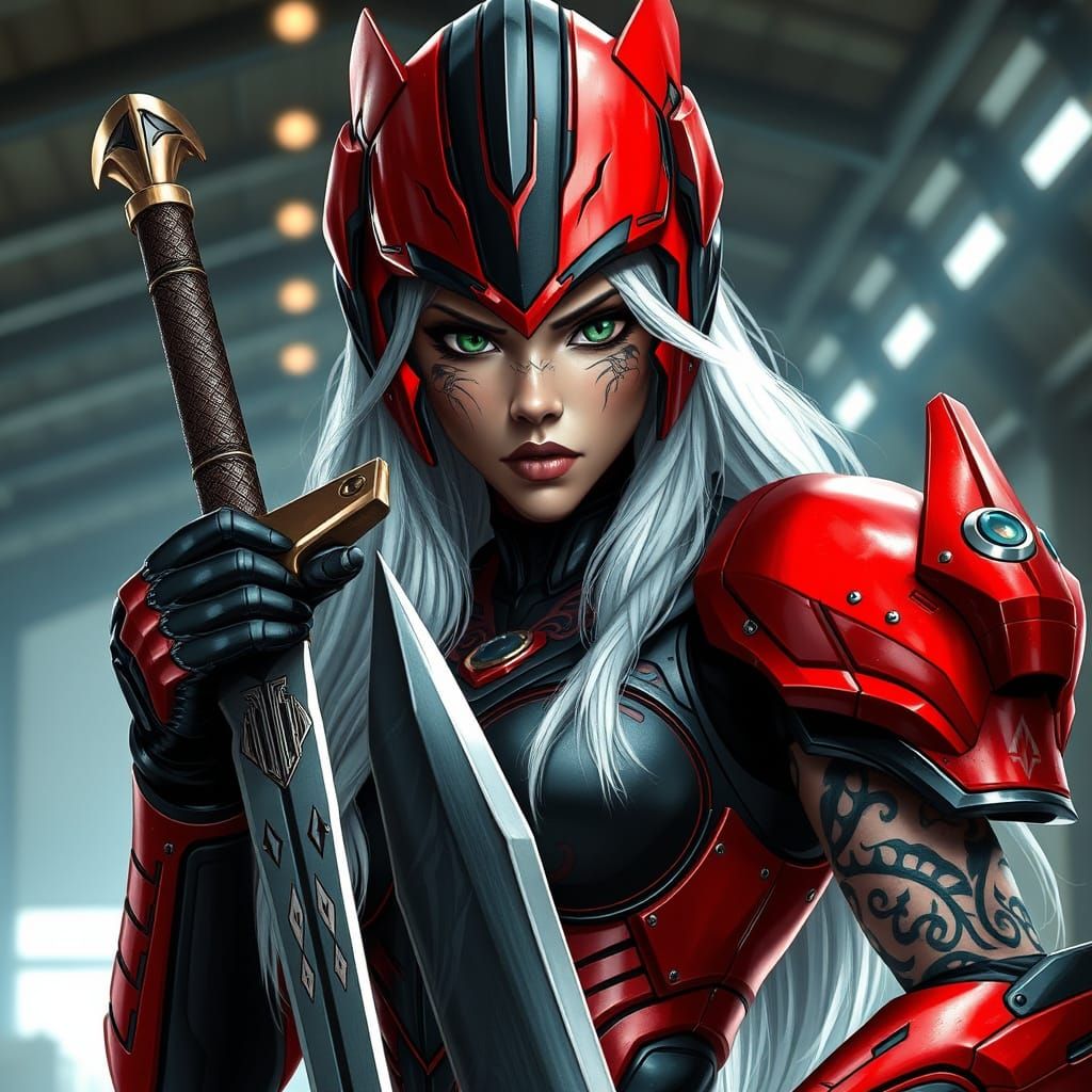 Mecha Warrior Princess in Crimson Armor