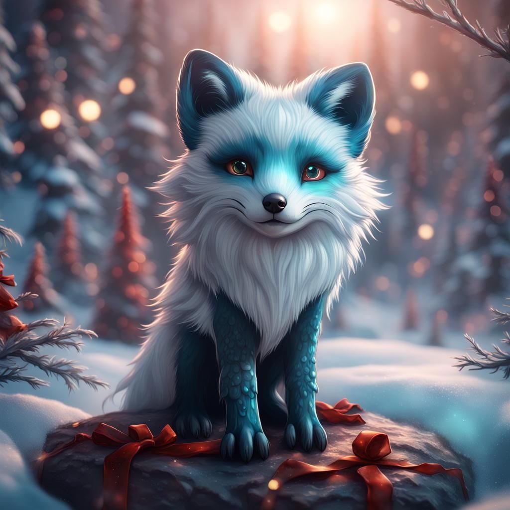 Cute Arctic Fox Christmas Fantasy Concept Art