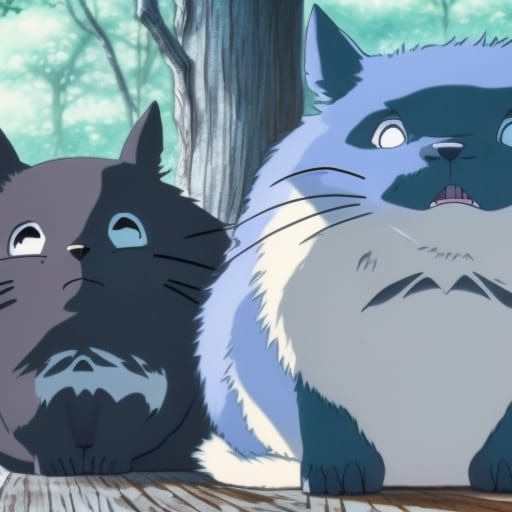Ragdoll Cats as Totoro in Anime Style