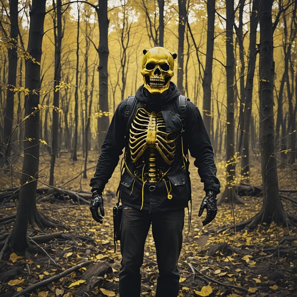 Horrific Grinning Man in a Decaying Forest