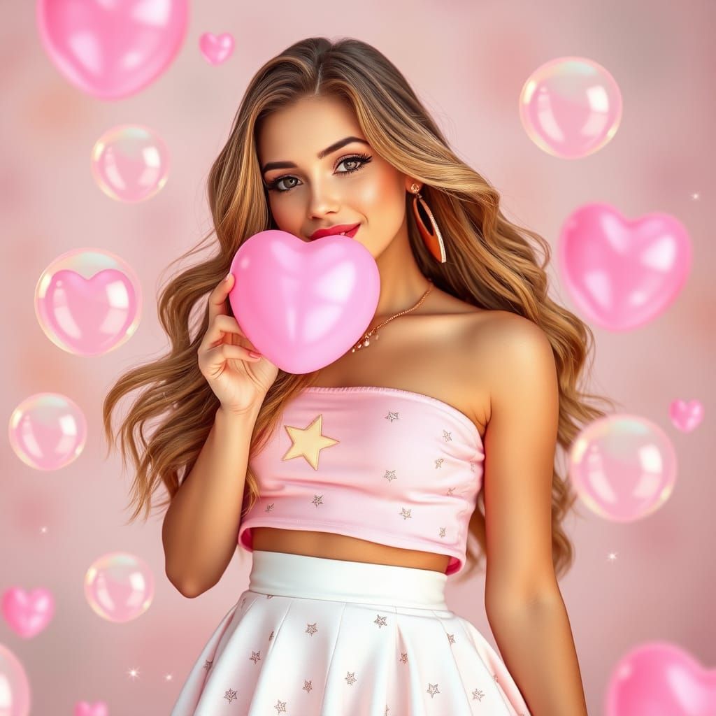 Playful Pink Fashion Illustration with Whimsical Details