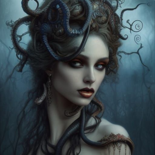 Ornate Portrait of Medusa with Snakes for Hair
