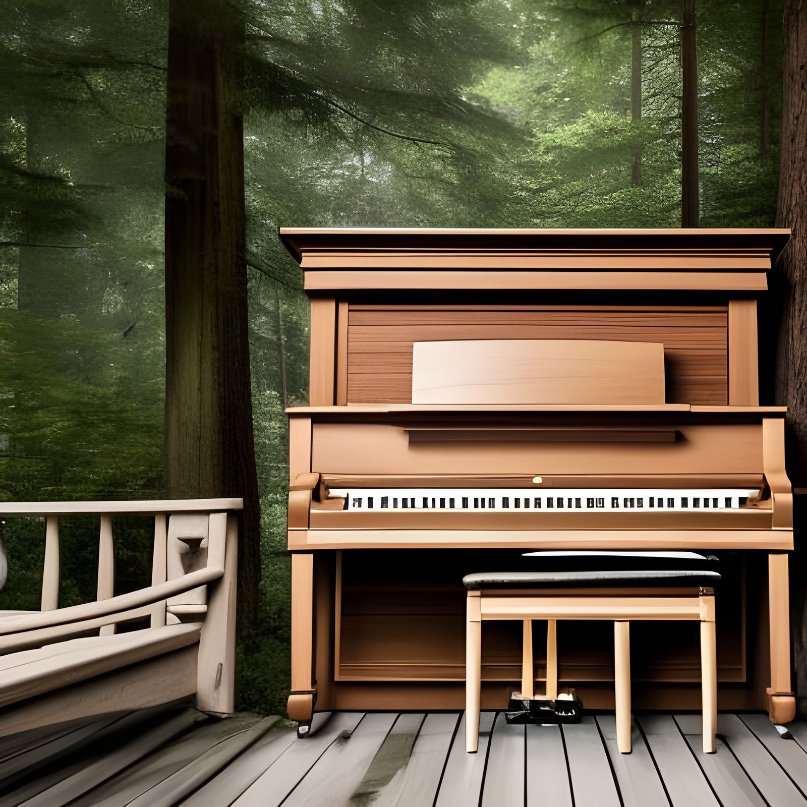 Mini Piano on Porch in Dreamcore Style