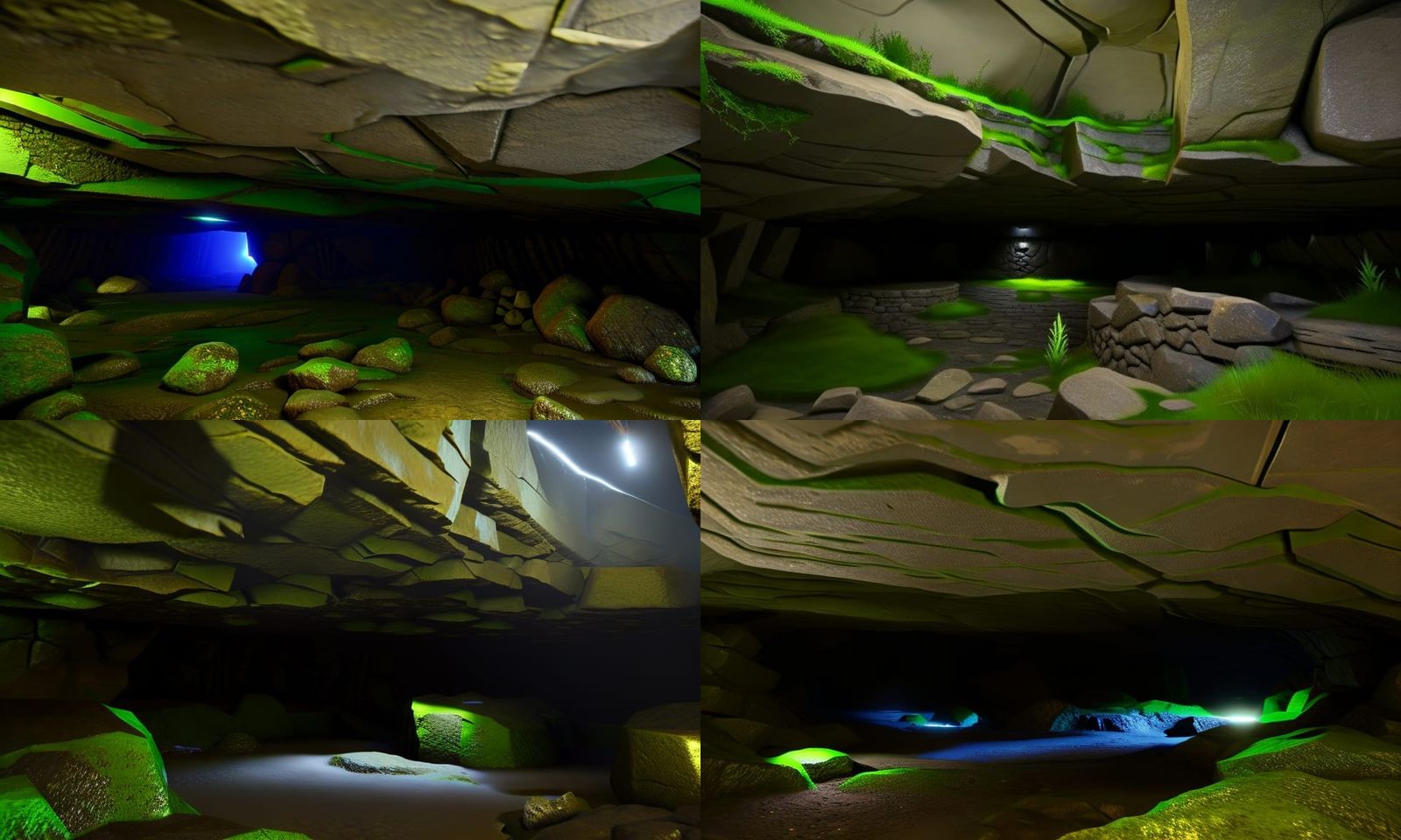 Detailed Underground Cave Passage with Mossy Rocks