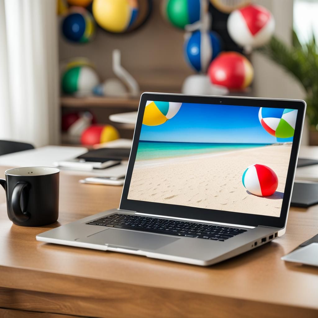 Laptop Displaying Beach Ball on a Desk