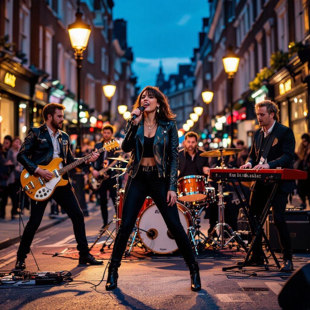 Rock Band Performs on Bustling London Street
