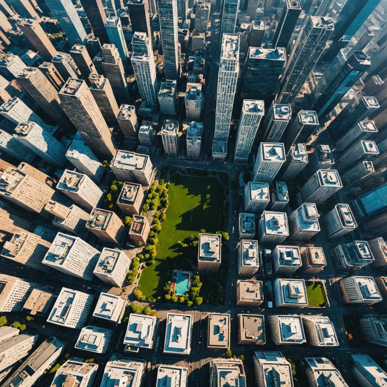 Bird's-Eye View of Sunny Cityscape