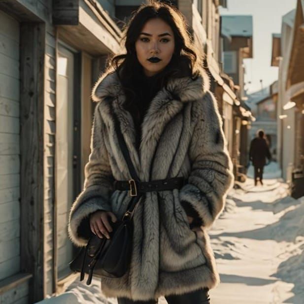 Photorealistic Inuit Girl in Fur Coat
