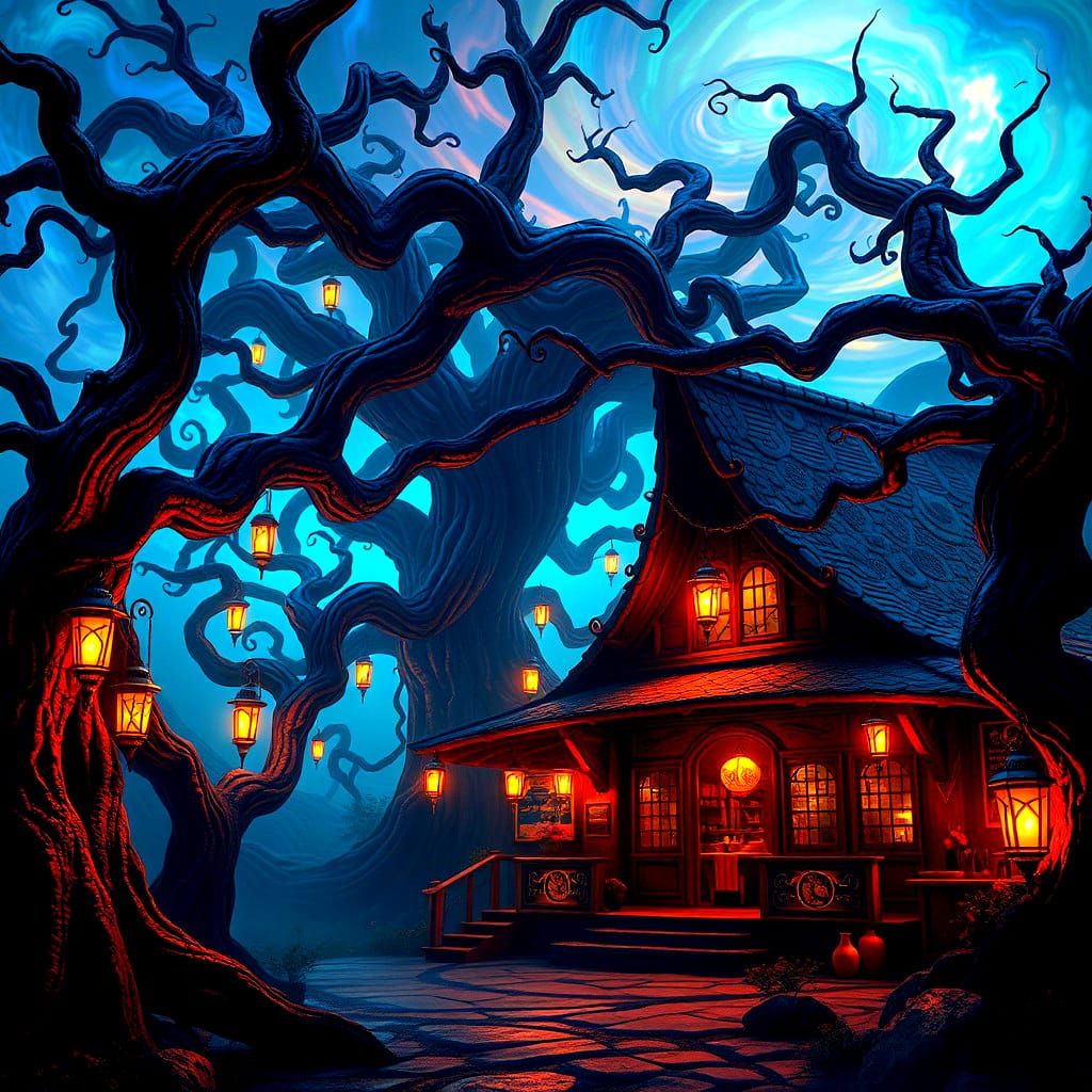 Fantastical Restaurant Concept Art in Deep Color