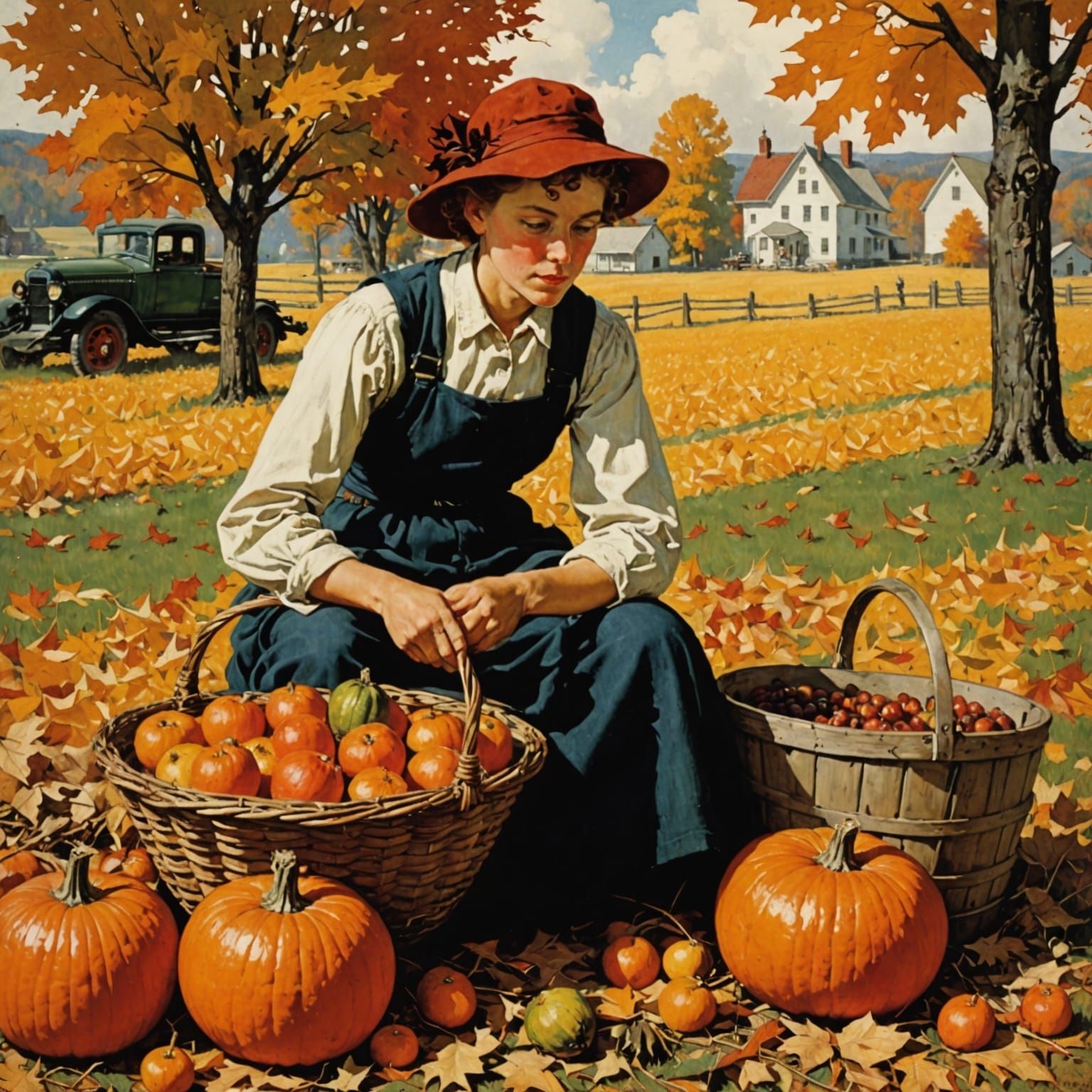 Autumn Harvest Scene in Norman Rockwell Style