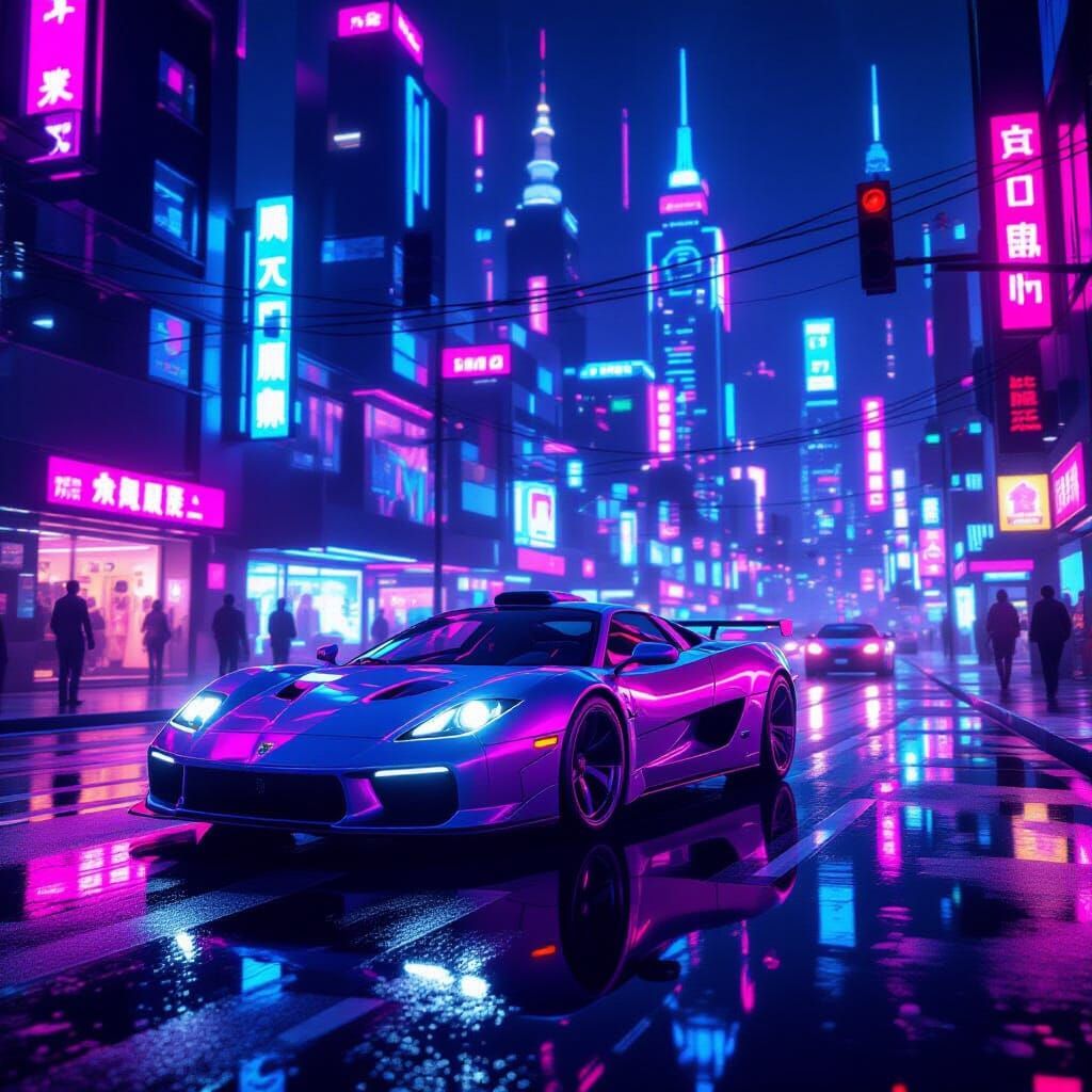 Iridescent Neon Scene in Digital Art Style