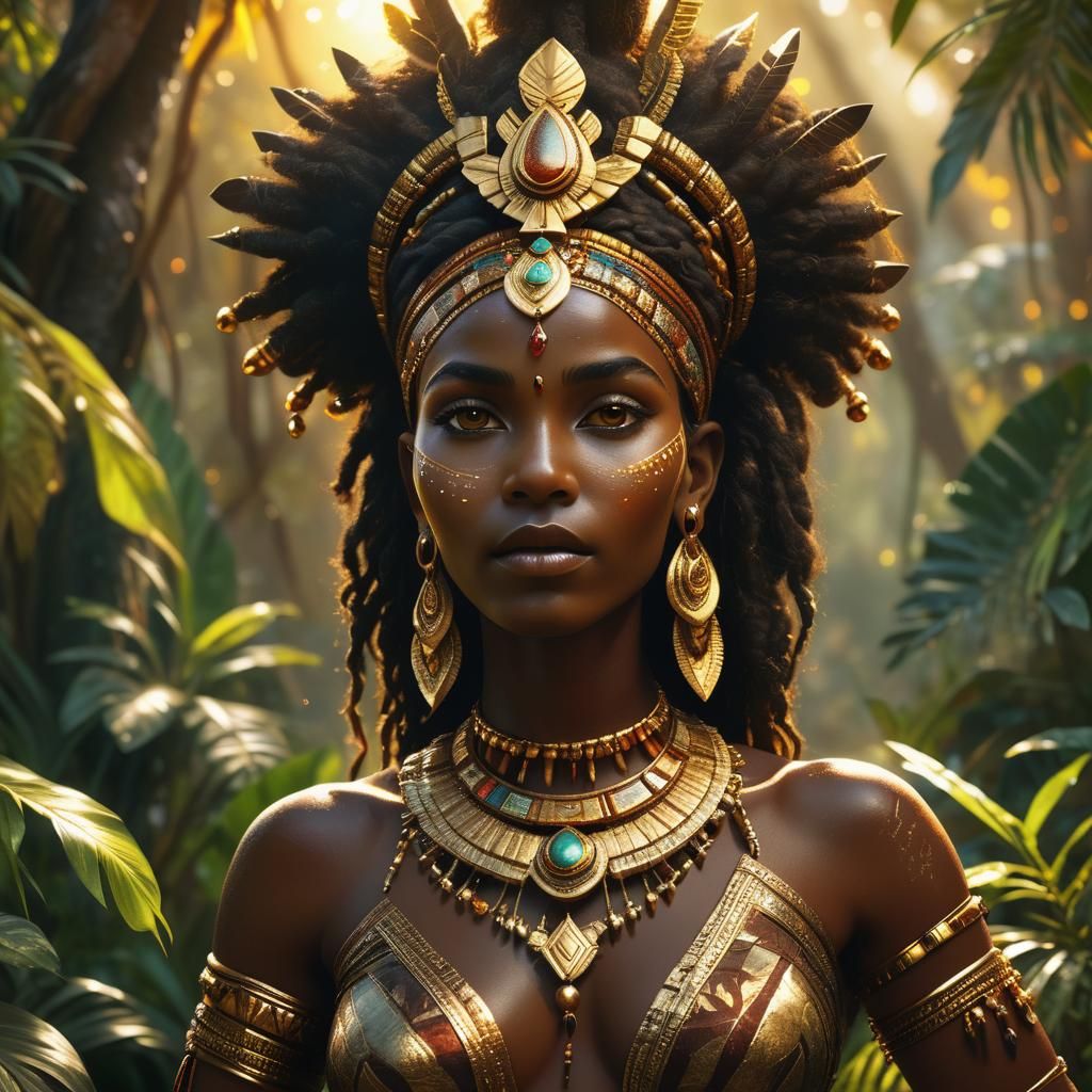 African-Indian Goddess in Jungle, Digital Art