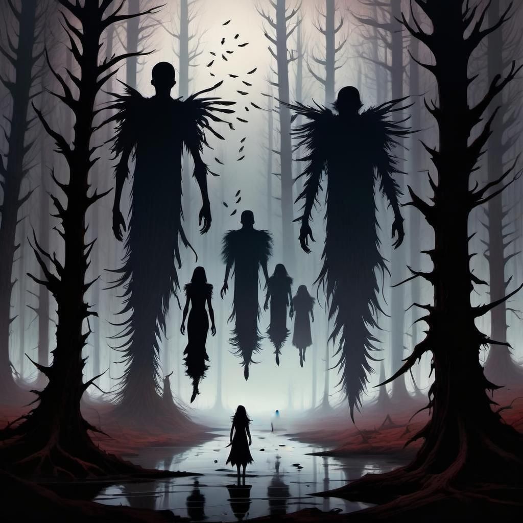 Eerie Silhouettes Over a Desolate Forest