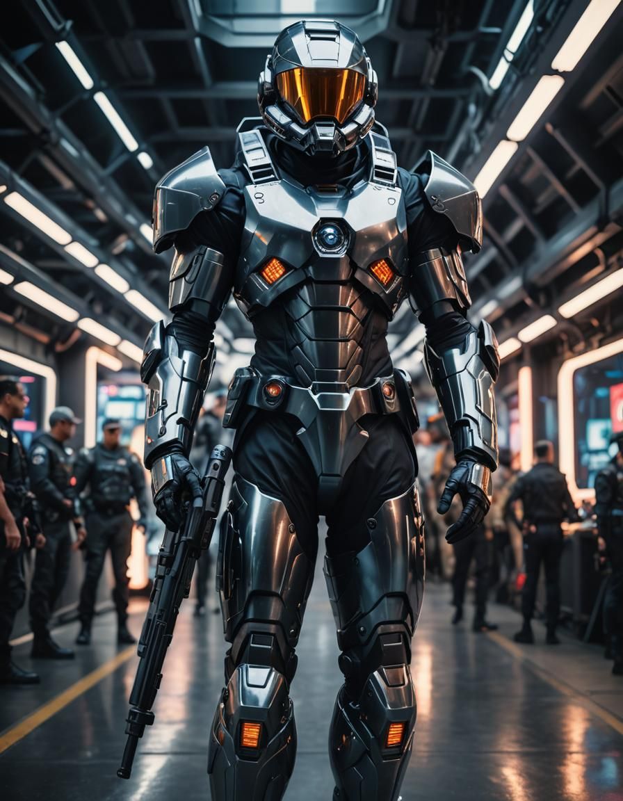 Futuristic Human Supersoldier in Nanotech Armor