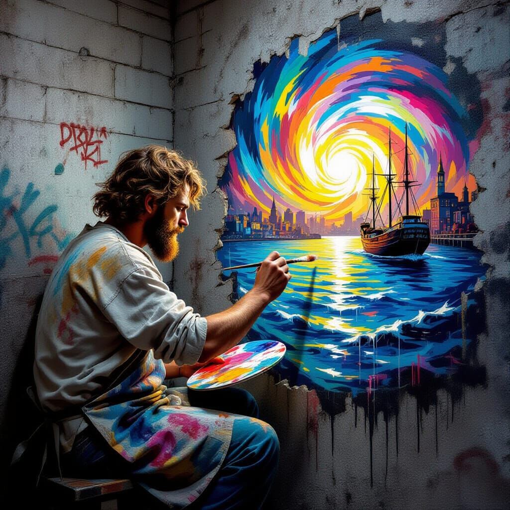 Corvin of Amber finishing painting the harbor trump on the c...