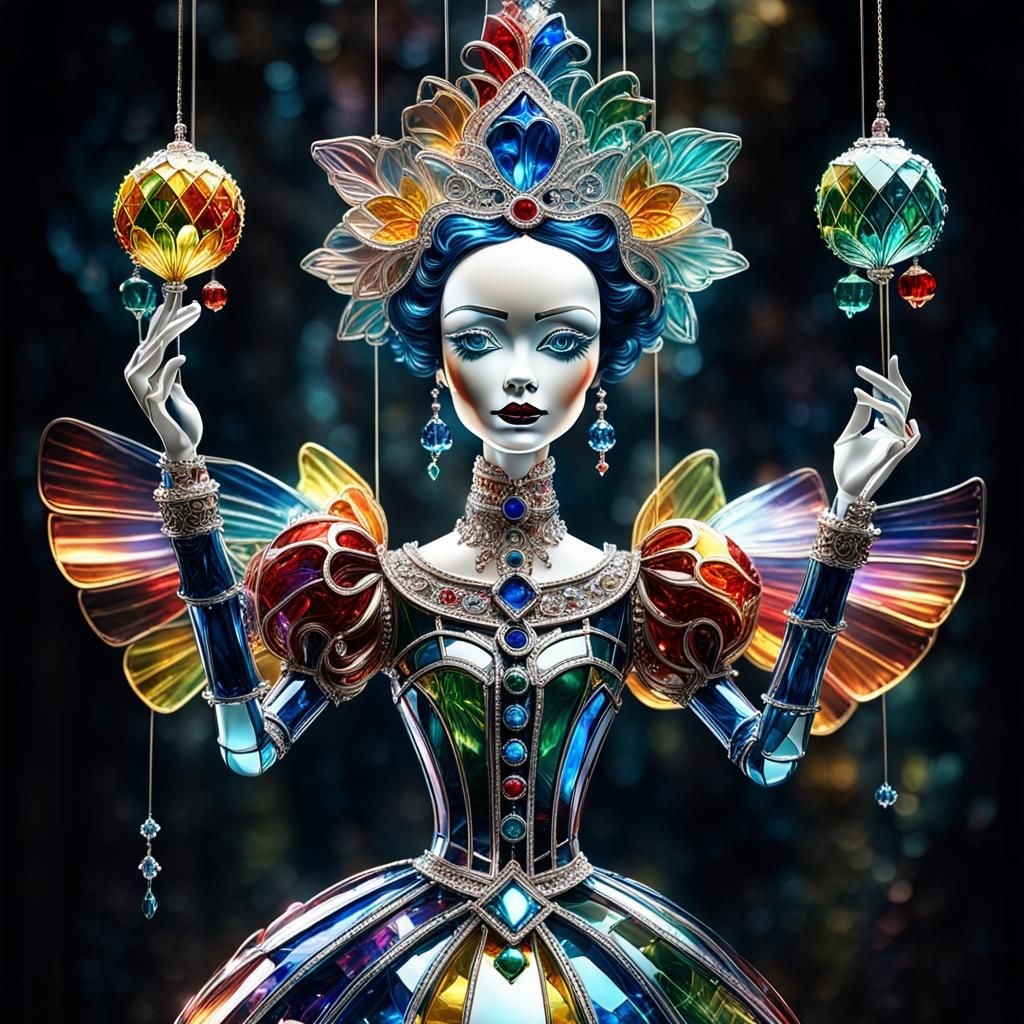 Glass Royal Marionette in Stained Glass Style