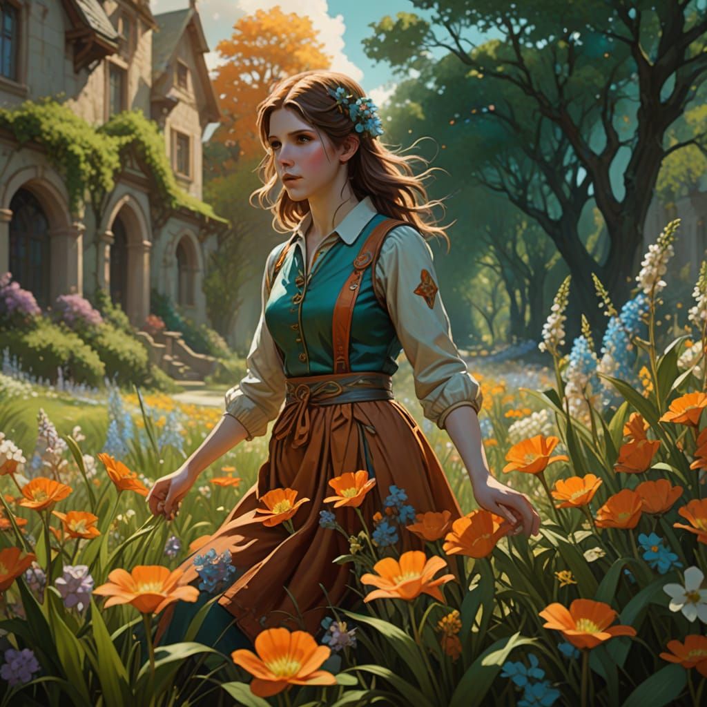 Anna Kendrick with Spring Flowers in Wyeth Style