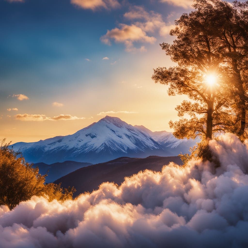 Dramatic Mountain Summit with a Serene Blue Sky