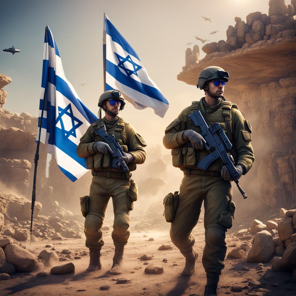 Israeli Soldiers with Flags: Detailed Matte Painting