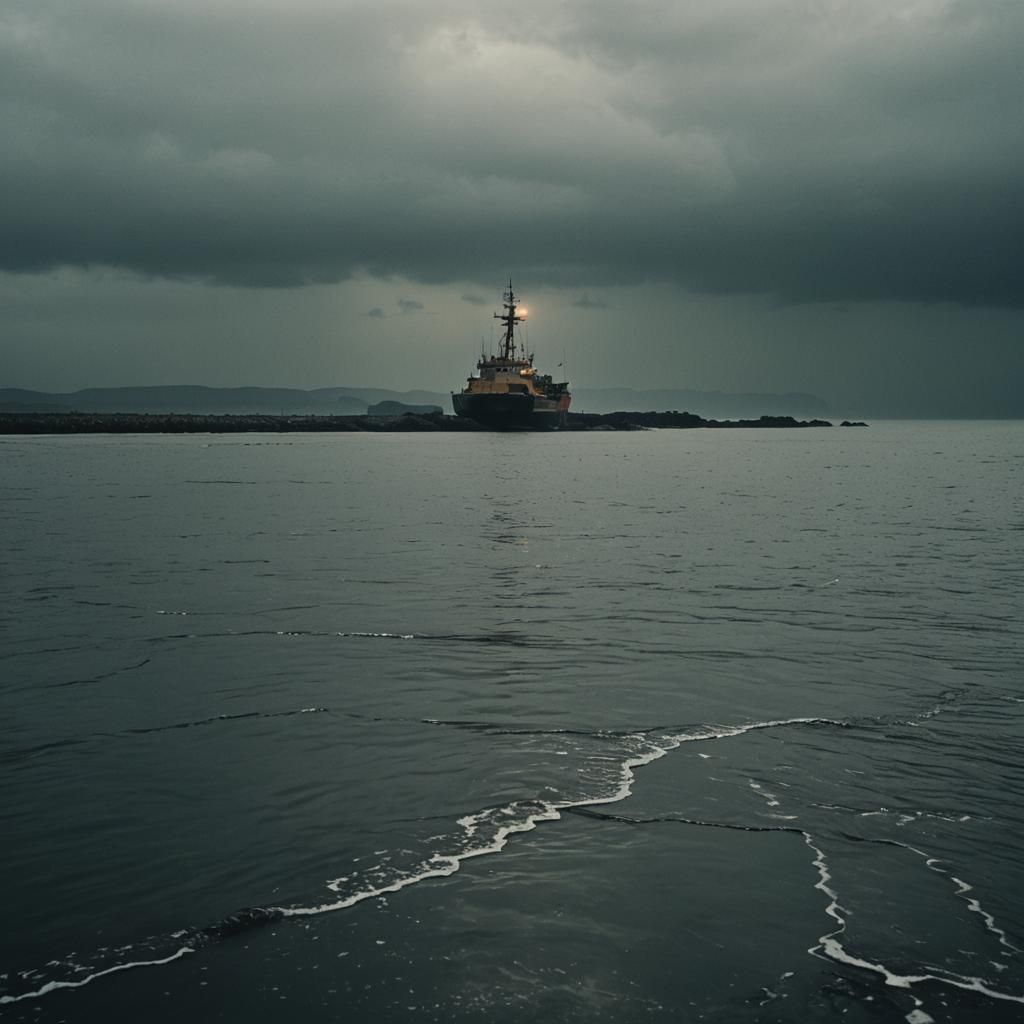 Mysterious Port Scene with Dark Waters in Film Style
