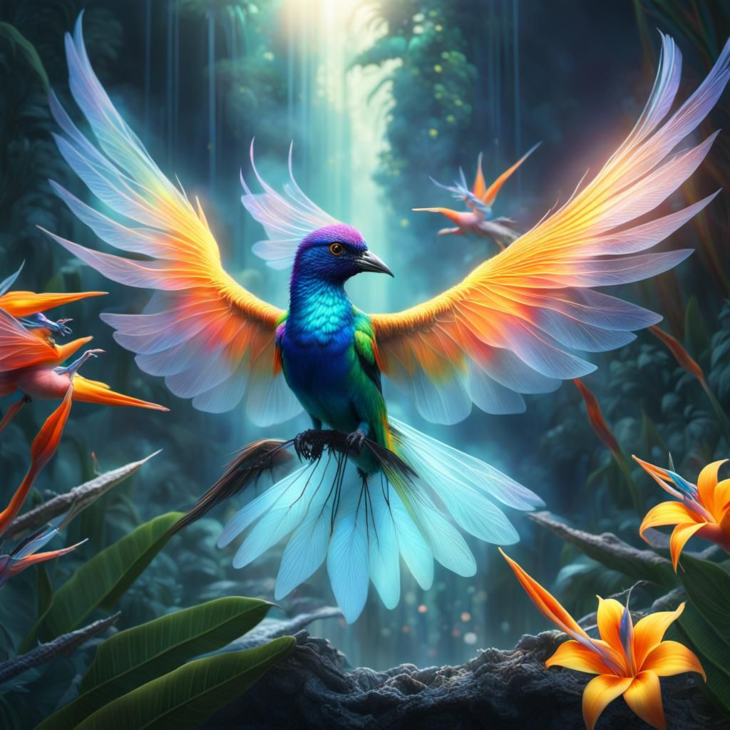Ethereal Creature on Bird of Paradise Flower