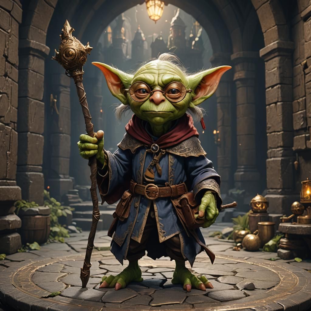 Goblin Wizard in Translator Room, Detailed Matte Painting