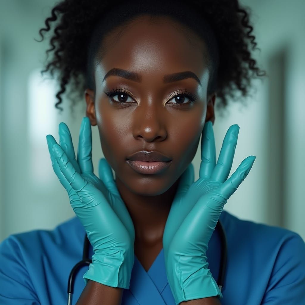 Ebony Nurse in Latex: High-Contrast Studio Portrait