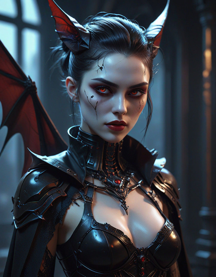 Hyper-Realistic Vampire Supermodel in Neo-Gothic, Cyberpunk...