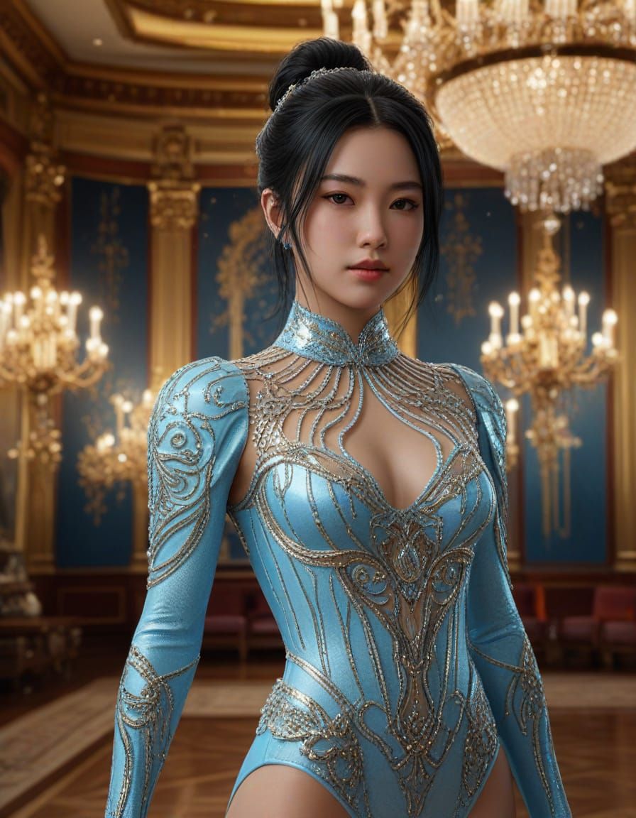 Japanese Girl Posing in Ballroom Concept Art