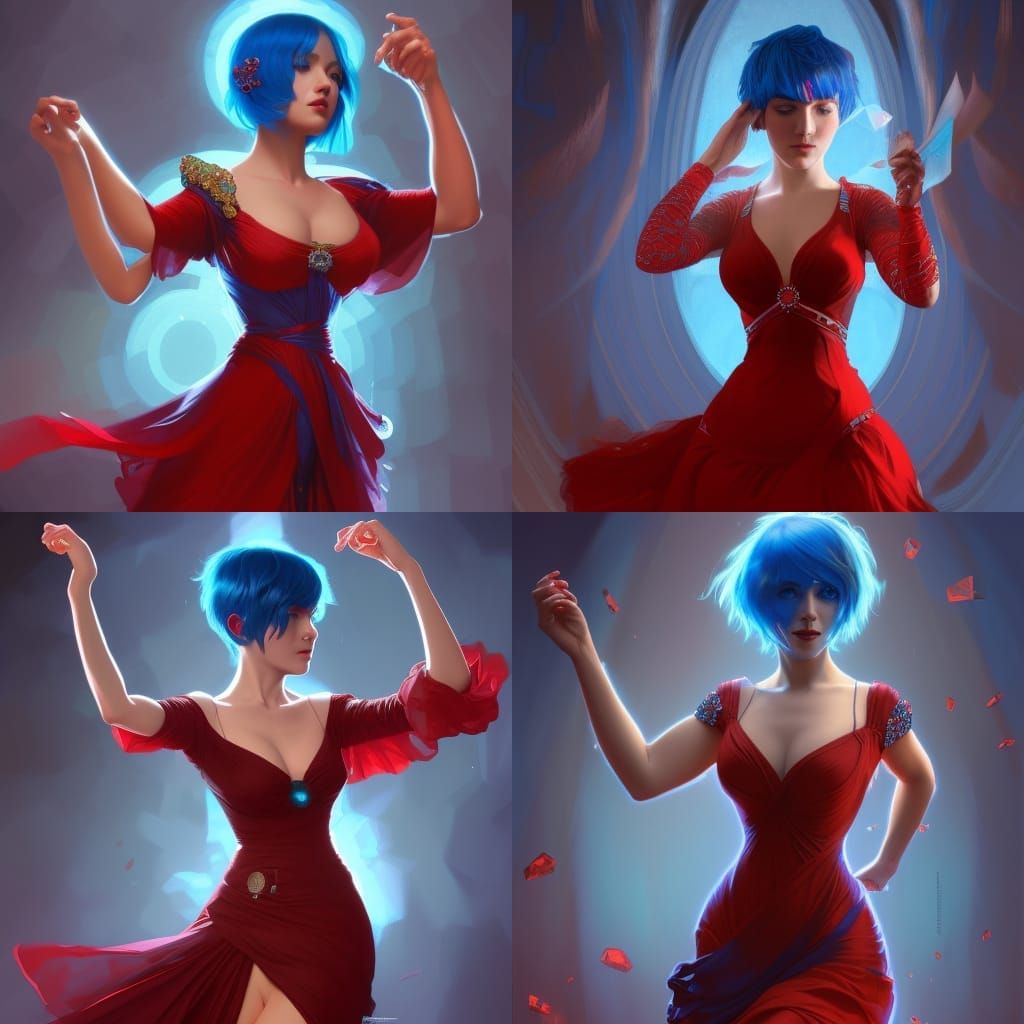 Woman Dancing Near Crystals: Digital Art Portrait